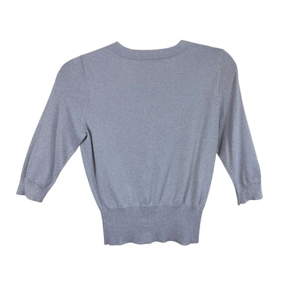 White House Black Market Silver Shimmer Studded Snap Up 3/4 Sleeve Cardigan Sz S - Picture 2 of 6